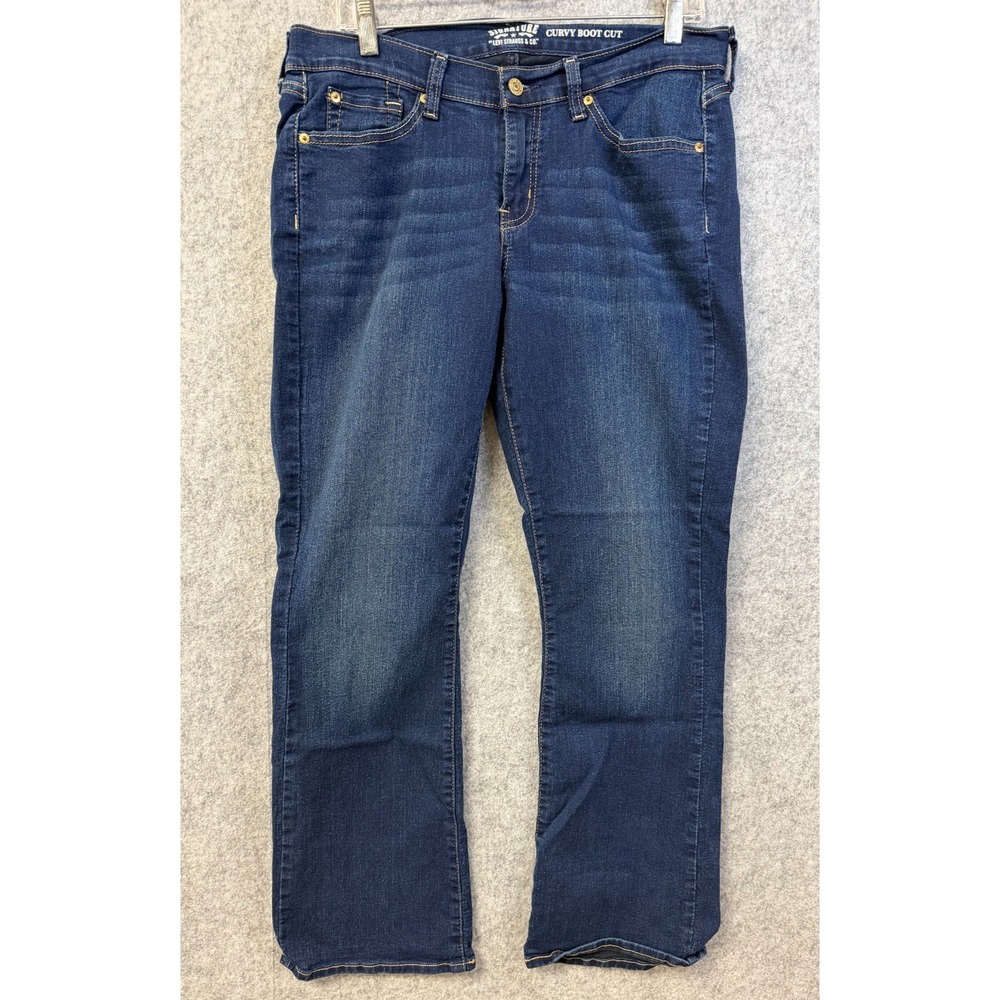 Signature by Levi Strauss‎ Womens Curvy Boot Cut Jeans Dark Wash Blue Size 14M